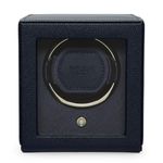 Wolf Cub 461117 - Automatic Watch Winder for 1 Watch with Glass Cover - Navy Blue Pebble Vegan Leather, Chrome Finished Hardware and Navy Blue Grosgrain Faceplate - Wolf Patented Rotation Technology