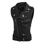 Caxndycing Men's Leather Vest Cowl Leather Vest Motorcycle Biker Rocker Club Vest Motorcycle Vest Brando Rockabilly Leather Sleeveless Jacket Leather Vest with Pockets and Zip, black, XL