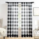 Amzdecor Buffalo Plaid Curtains Farmhouse Panels Black White Linen Sheer Check Rod Pocket Rustic Window Treatment Sets for Living Room Bedroom,2 Panels,40''x84'',Black and White