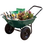 IRONMAX Dual-Wheel Wheelbarrow, Heavy Duty Wheel Barrel with All-Terrain Wheels, 220 LBS Utility Yard Cart with Built-in Stand, Outdoor Gardening Carts for Lawn, Farm, Planting (Dark Green)