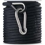 Rainier Supply Co. Boat Anchor Line - 150 ft x 3/8 inch Anchor Rope - Double Braided Nylon Anchor Boat Rope with 316SS Thimble and Heavy Duty Marine Grade Snap Hook - Black