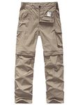 Asfixiado Boys Cargo Pants, Kids Youth Girls Athletic Outdoor Quick Dry Waterproof UPF 50+ Hiking Climbing Convertible Trousers #9016 Khaki-L