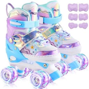 MicMac Mermaid Kids Roller Skates Adjustable with Light Up Wheels for Kids, Beginner, Girls, Boys Outdoor Skating Toddlers, Shoes Ages 3-12, purplewhite (XBSPL-AB)