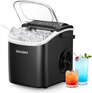 EUHOMY Countertop Ice Maker Machine with Handle, 25.5lbs in 24Hrs, 9 Ice Cubes Ready in 6 Mins, Auto-Cleaning Portable Ice Maker with Basket and Scoop, for Home/Kitchen/Camping/RV. (Black)