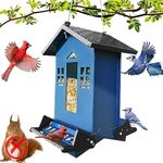 Squirrel Proof Bird Feeder for Outside, Bird Feeders for Outdoors Hanging 5 Lbs Seed, Wild Bird Feeder Large Capacity, Metal Bird Feeder for Small Birds, Cardinal, Finch