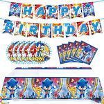 xiaoma Sonic2 Birthday Party Supplies, 32Pcs Sonic Decorations for Birthday Party, the Hedgehog Party Supplies for Kids include Banner ,Table cloth ,Plates, and Napkins