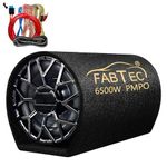 FABTEC 12 Inch High Power Active Super Car Bass Tube Subwoofer with Inbuilt Amplifier Powerful Audio and Deep Bass 6500W with Amplifier Wire Kit (Black Grill)