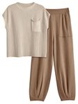 LILLUSORY 2 Piece Knit Sets For Women Trendy Sweatsuit Sets, Light Khaki, S