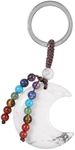 KYEYGWO Crystal Moon Keychain for Women, 7 Chakra Beads Tassel Keyring Decor, Handmade Lucky Lanyard Pendant Keychain, White Howlite