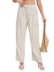 Famulily Ladies Linen Trousers High Waist Wide Leg Pants Caual Loose Beach Pants Beige L