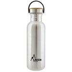 Laken Basic Stainless Steel Drinking Bottle Wide Opening with Stainless Steel Screw Cap with Bambo, BPA-Free 0.75 Litres, Silver