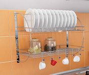 keshal 2 Layer Wall Hanging Stainless Steel Plate Rack Dish Stand Utensil Chrome Plated