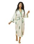 Rigdom Hand Block Print Premium Cotton Waffle Fabric White Bathrobe (White::Green)