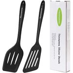 Silicone Spatula, 2 Pack Heat Resistant Slotted Spatula Set Kitchen Turner BPA Free, Non Stick Flexible Large Black Silicone Spatula for Cooking Flipping Pressing Fish Eggs Pancakes