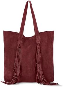 Italian Genuine Suede Tote Bag for Women with Fringe Detail | Medium Top Handle Handbag with Detachable Zip Wallet (Burgundy)
