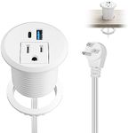 XBA 2inch Desktop Power Grommet, Recessed Power Strip with PD 20W USB C, AC Outlet and 18W USB A Charging Port, Hidden Desk Power Outlets with 6FT Extension Cords for Office, Home, Conference(White)