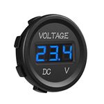 CyanHall DC 12V LED Digital Display Voltmeter Waterproof for Boat Marine Vehicle Motorcycle Truck ATV UTV Car Camper Caravan Round Panel Blue