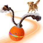 Interactive Dog Toys, 2 Smart Modes Automatic Rolling Ball, Motion Activated Self Moving Dog Ball with Rope, LED Lights & Bird Chirping, USB-C Rechargeable for Small to Large Dogs (Orange)