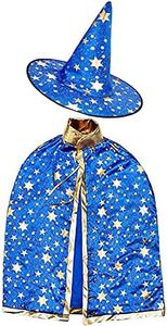 ZZX Wizard Cape Witch Cloak with Hat, Halloween Costume Props for Kids Cosplay Party (Blue)