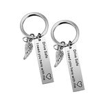 Wohlstand 2 Pcs Drive Safe Keychain,Stainless Steel Keyring, Sliver Metallic Keychain with Wing Pendant I Need You Here with Me, Gifts for Trucker Dad Husband Boyfriend