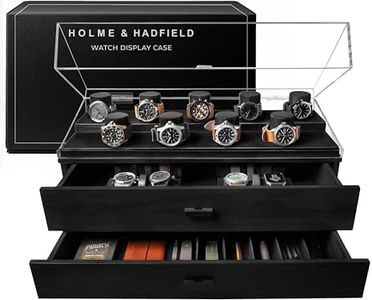 Premium 17 Slot Watch Box for Men - Extra Large Wooden Watch Display Case with Hinged Cover, Leather Lining & 2 Drawers - Watch Holder Organizer Stand - Handcrafted Luxury Birthday Gift for Men