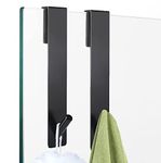 7 Inch Extended Shower Door Hooks Black Towel Hooks 2 PackOver Door Hooks for Bathroom Frameless Glass Shower Door (Black)