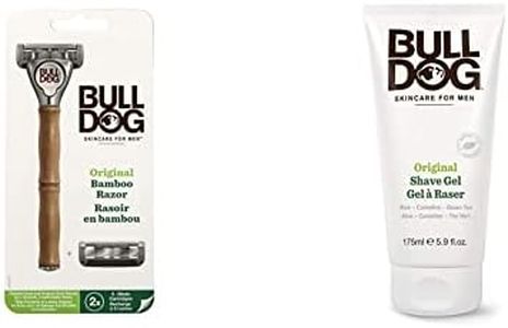 Bulldog Original Bamboo Razor Handle and 2 Refills, 1 count (NEW) and Skincare For Men Original Shave Gel, 175 Milliliters