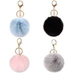 Pom Pom Keyrings, 4 Pieces Pom Pom Keyrings Rabbit Faux Fur Fluffy Keychain Soft Plush Charm Ring Keyfob Colourful Accessory for House Key, Backpack for Woman Girls Birthday Mother's Day Gifts (8cm)