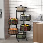Kuber Industries Storage Rack | 5-Layer Round Multipurpose Storage Trolley with Wheels | Rotating Vegetable Kitchen Rack | Kitchen Cabinet Spice Rack | Metal Fruit Storage Rack | Black