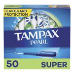 Tampax Pearl Tampons Super Absorbency with BPA Free Plastic Applicator and LeakGuard-Braid, Unscented, 50 Count