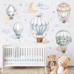 wondever Watercolor Hot Air Balloon Wall Decals Star Moon Cloud Balloons Peel and Stick Wall Art Stickers for Baby Nursery Kids Bedroom Wall Decor