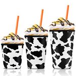 Iced Coffee Cup Sleeve for Large Sized Cups, Reusable Neoprene Iced Coffee Cup Holder for Hot Cold Drinks, Compatible with Starbucks, Dunkin Donuts, and More (Cow)