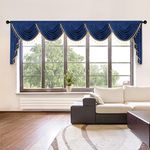 ELKCA Thick Chenille Window Curtains Valance for Living Room Royal Blue Swag Valance with Beads for Bedroom,Rod Pocket (W138inch,1 Panel)