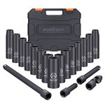 HORUSDY 19-Piece 1/2-Inch Drive Deep Impact Socket Set | Metric (10mm-24mm) | 6-Point Cr-V Steel | Black Phosphate Coating | Laser Marked | Custom Storage Box