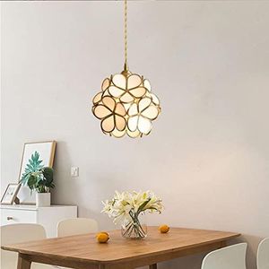 Pobllem Brass Glass Pendant Light Fixtures Gold Kitchen Island Chandelier with Flower Shape Metal Hanging Ceiling Light for Bedroom Living Dining Room Farmhouse Corridor Hallway (White)