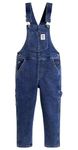 KIDSCOOL SPACE Girls Denim Overalls,Little Big Kids High Stretchy Jean Dungarees Pants,Mid Blue,4-5 Years