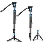 SIRUI P-424FL Camera Monopod for Photography, 199.5cm Carbon Fibre Camera Monopod with Removable Tripod Stand Base, Travel Monopod with VH-10 Fluid Head for DSLR Camera, Video Camcorder, Max Load 12kg