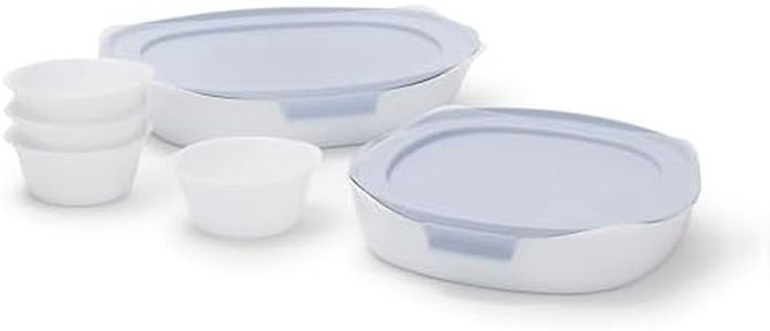 Rubbermaid Glass Baking Dishes for Oven, Casserole Dish Bakeware, DuraLite 8-Piece Set, White (with Lids)