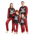 Matching Family Pajamas Set, 2022 Merry Christmas Pajamas for Women Men Elk Plaid Xmas PJ's Set Festival Holiday Loungewear Outfits