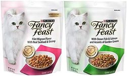 Fancy Feast Purina Gourmet Cat Food (2) Flavor Variety Bundle: (1) Filet Mignon with Real Seafood & Shrimp,and (1) Ocean Fish & Salmon and Accents of Garden Greens, 16 Ounces Each