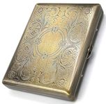 Cigarette Case Victorian Retro Style Metal Holder for Regular, King and 100's Size RFID Etched Large, Antique Brass