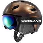 Odoland Ski Helmet and Goggles Set,Shinning Snowboard Helmet,Fashion Style Snow Helmet for Men Woman and Youth-Shockproof Windproof Gear for Skiing and Snowboarding,Chameleon Brown,M