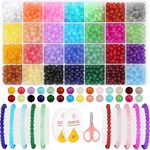 Dewgot 1400 Pcs 6mm Glass Beads for Bracelet Making Kit, 28 Colors Crystal Beads for Making Jewellery and DIY Crafts. (Solid Color)