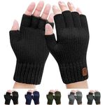 Fingerless Gloves for Men - Winter Fingerless Knitted Gloves Thermal Fingerless Gloves Half Finger Gloves for Outdoor Working Running Cycling Sking (Black)