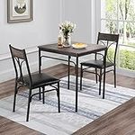 VECELO 3-Piece Kitchen Dining Room Table and Chairs Set for Home, Dinette, Breakfast Nook, Farmhouse, Small Space, 4 Placemats Included, 2, Dark Brown