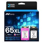 NYNYG 65XL Ink Cartridges Replacement for HP 65 Ink Cartridges Remanufactured Ink 65 cartridges for Deskjet 3755 3772 2622 2652 2655 3752 Envy 5055 5052 Printer(1 Black,1 Tri-Color)