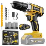 Sundpey Cordless Drill Set 21V - 45Nm Electric Screwdriver and Drill Set with 2000mAh Rechargeable Battery, Compatible with Makita 18V Battery, 25+1 Torque 2 Speed, 3/8" Keyless Chuck Small Hand Drill