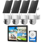 CAMCAMP Solar Home Security Cameras System with 10" Monitor, 10CH NVR 4-Cam Kit, 2K Solar Security Cameras Wireless Outdoor, 360° PTZ Color Night Vision,500GB Local Storage,No Monthly Fee,HDMI Output