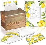 Recipe Box With Cards And Dividers - 4x6 Lemon Themed Recipe Cards, Covers, Dividers & Blank Book To Write In - Large Wooden Recipe Card Holder Set For Mom, Bridal Shower, Wedding and Christmas