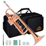 Eastrock Trumpet Brass Standard Bb Trumpet Set,Student Beginner with Hard Case, Gloves, 7C Mouthpiece, and Valve Oil (Copper phosphor plated)